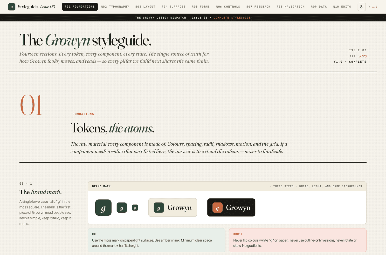 Growyn design system styleguide
